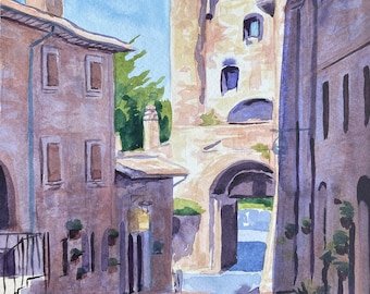 Original Watercolor Painting -  12&quot; x 9&quot; - Porta San Giacomo in Assisi, Italy - Rachel Van Wylen