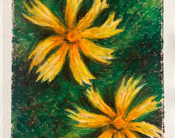 Original Oil Pastel Flower Drawing 