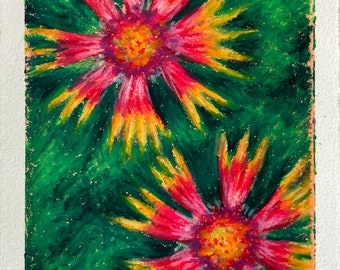 Oil Pastel Flower Drawing - Original Fine Art