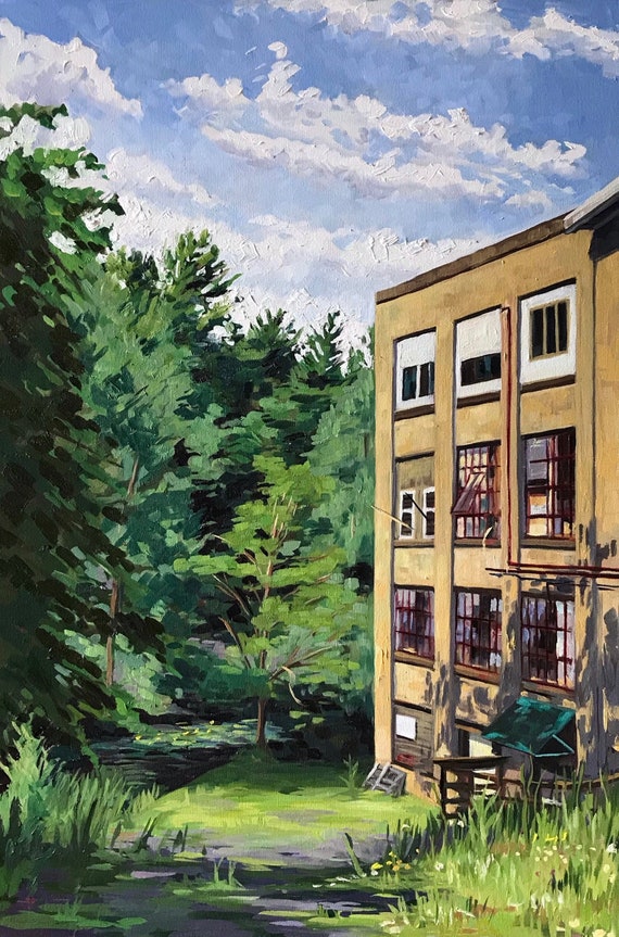 Original Oil Landscape Painting on Canvas - Textile Mill in Averill Park, New York - Rachel Van Wylen