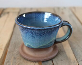 Pour Over Coffee Cone In Pacific Blue Brewing Stoneware Ceramic Handmade Wheel Thrown Pour Over Coffee Cone In Pacific Blue Brewing Stoneware Ceramic Handmade Wheel Thrown
