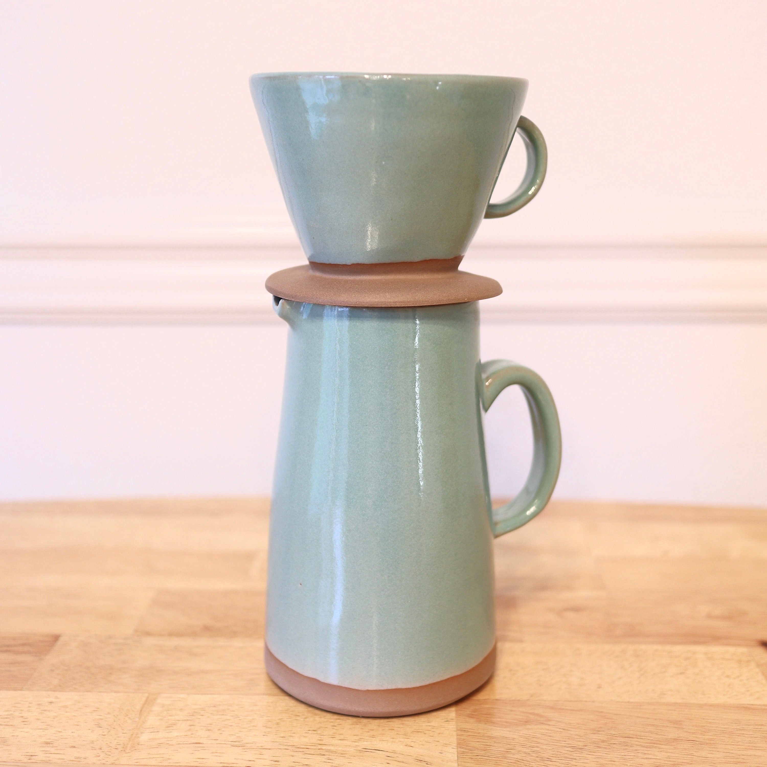 TO ORDER Set of Coffee Dripper/pour Overcoffee Jug/pottwo Tumblers in Beige  Color, Stoneware, Handmade Ceramic 