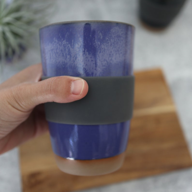 The Travel Mug. Handmade ceramic travel coffee cup in Bright Blue glaze. image 7