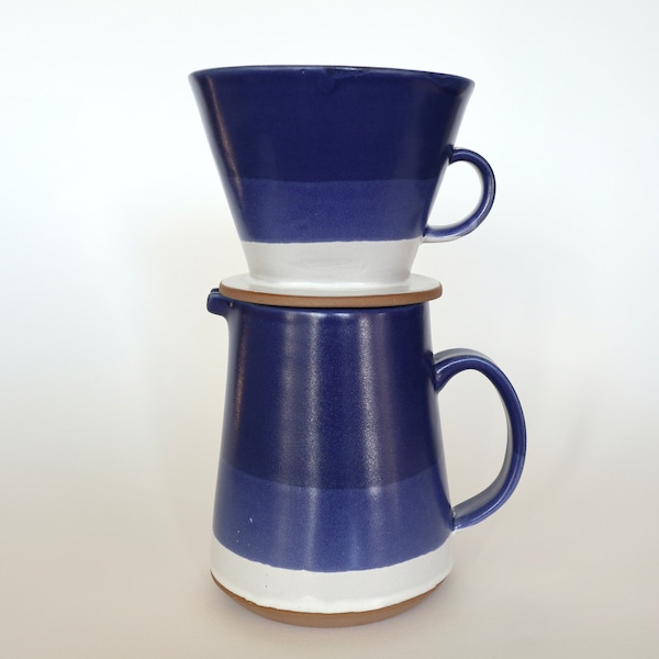 Pour over coffee set in Horizon Blue Glaze. Coffee pour over pitcher, coffee dripper set, coffee pot.