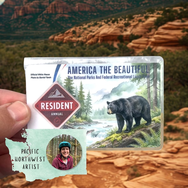 Funda para pase de parques nacionales - Pegatina "America the Beautiful", pegatina de arte de la vida silvestre