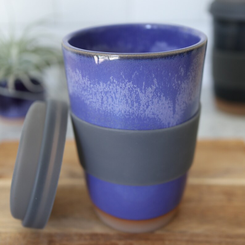 The Travel Mug. Handmade ceramic travel coffee cup in Bright Blue glaze. image 5