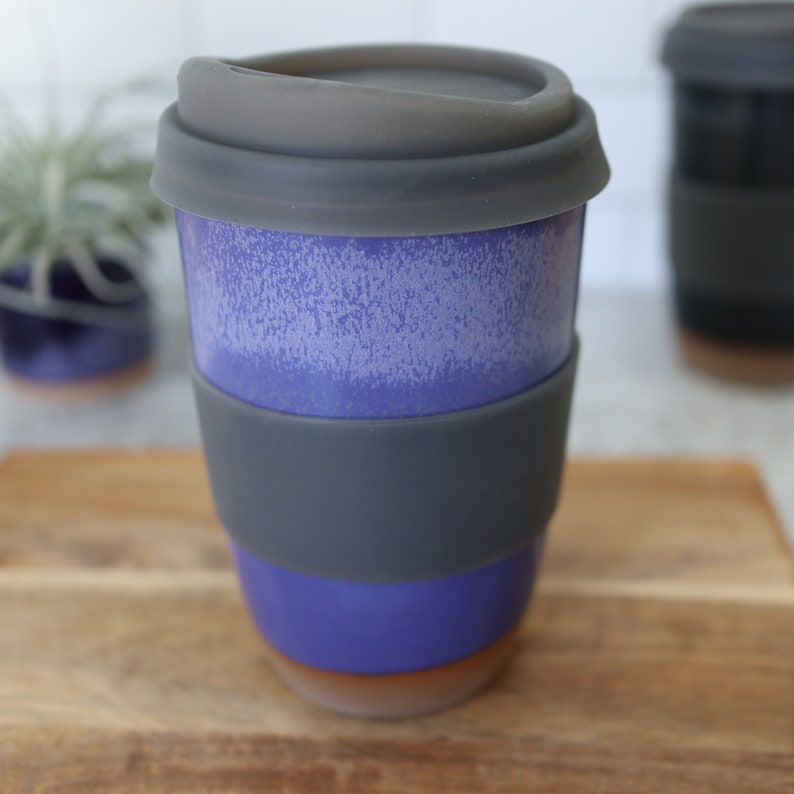 The Travel Mug. Handmade ceramic travel coffee cup in Bright Blue glaze. image 3