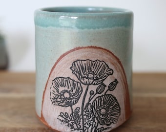 8oz Mother's Day flower mug. Handmade stoneware mug. Modern stoneware mug.