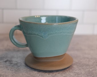 Coffee pour over cone in sage glaze. Coffee cone, coffee dripper, ceramic pour over, drip coffee maker.