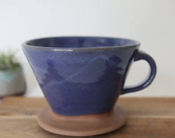 Coffee Pour Over Cone in Deep Blue Glaze. Coffee cone, coffee dripper, ceramic pour over, drip coffee maker.