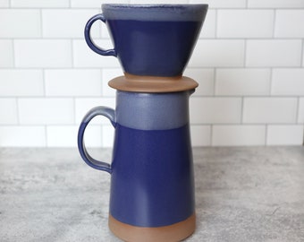 Pour over coffee set in Cobalt Blue glaze