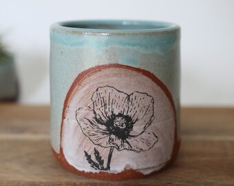 8oz Mother's Day flower mug. Handmade stoneware mug. Modern stoneware mug.