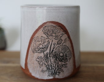 12oz Mother's Day flower mug. Handmade stoneware mug. Modern stoneware mug.