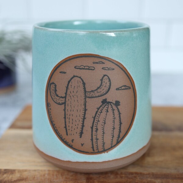 16oz Handmade ceramic Desert mug. Cactus mug.