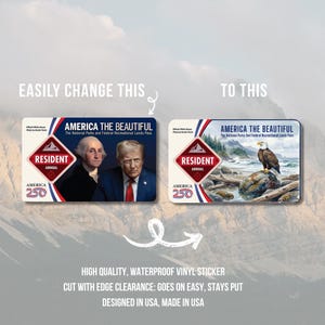 May include: Two versions of an "America the Beautiful" National Parks Pass are shown. One features George Washington and Donald Trump, the other an eagle. The passes are labeled "Resident Annual" and "America 250". The text "Easily Change This" and "To This" are above the passes.