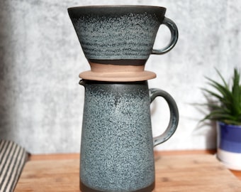 Handcrafted Ceramic Coffee Dripper & Pitcher Set, Artisan Pour Over