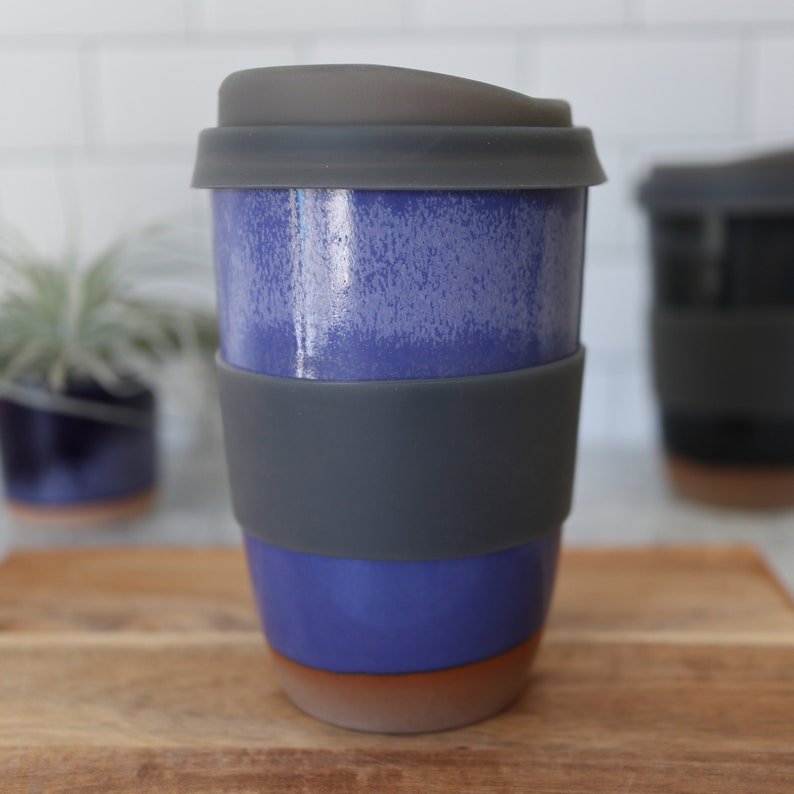 The Travel Mug. Handmade ceramic travel coffee cup in Bright Blue glaze. image 2