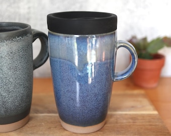Handmade Ceramic Travel Mug: 12oz Lidded Coffee Cup
