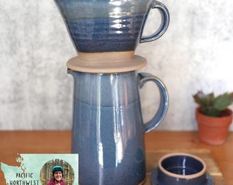 Handcrafted Ceramic Coffee Dripper & Pitcher Set, Artisan Pour Over