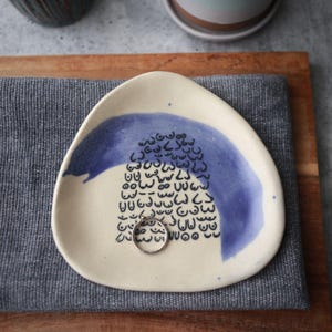 Small Ceramic Jewelry Dish: Blue Stoneware Trinket Dish