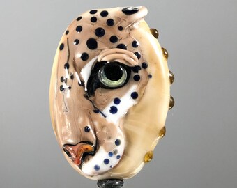 Jaguar focale en verre Lampwork perle - Eye de la Collection sauvage - gros chat