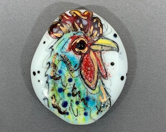 Rooster Bead Rooster Necklace Glass Rooster pendant Chicken Glass Bead by Tammy Mercier