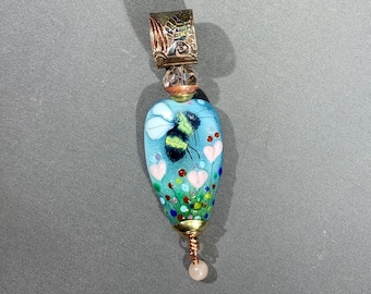 Bumble Bee Art Glass Vintage Pendant