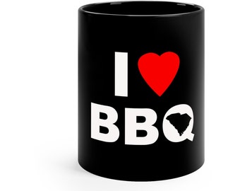 I Love South Carolina BBQ Coffee Mug, Heart SC Barbecue Cup, Pig, Palmetto State, Hog, Gifts for Dad, Mom, Pitmasters, Sandlappers