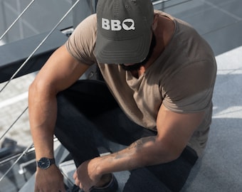 Embroidered SC BBQ Distressed Dad Hat: South Carolina Gift