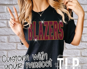Custom Spangle Bling Mascot Word Tee, Sweatshirt, Hoodie- Team Spirit- Sport Moms-Sport Fans _ Bling Mascot Team Game Day Gear - Sports Mom