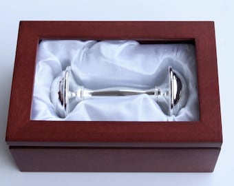 Engravable Silver Dumbbell Deluxe Baby Rattle, Baby shower gifts, Siltver Baby Rattle, New Mom Gifts, Keepsake baby gifts