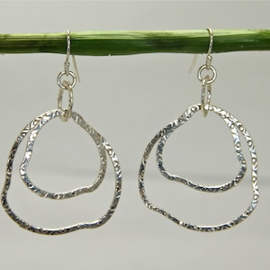 Sterling Silver drop hoops, Silver Hoops, Boho earrings, Silver hoops earrings