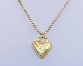 Gold Vermeil Heart Necklace, Sterling Silver, Love Gift