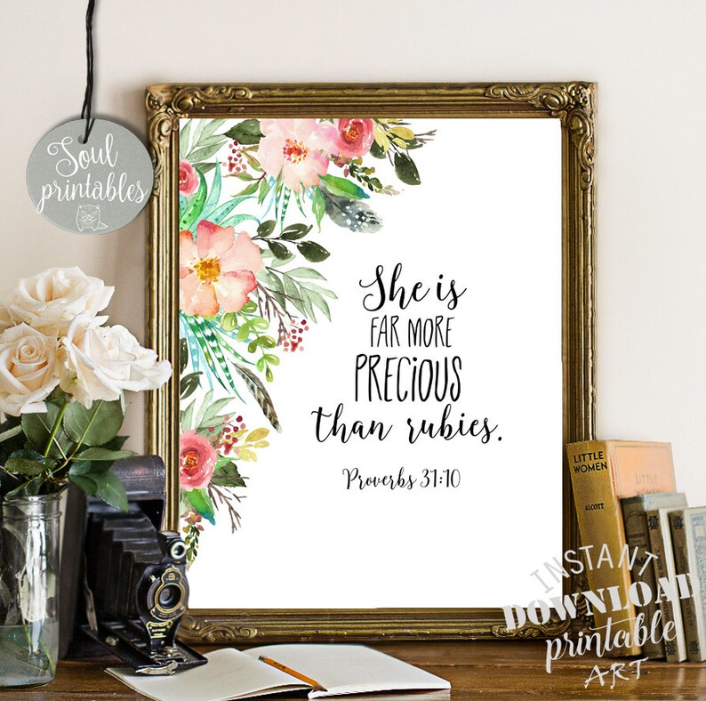 Bible Verse Wall Art Proverbs 31 Woman Printable Watercolor Etsy