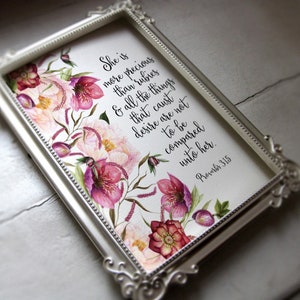 Nursery Wall Decal Pink Floral Printable Art Bible Verse Art Christian ...