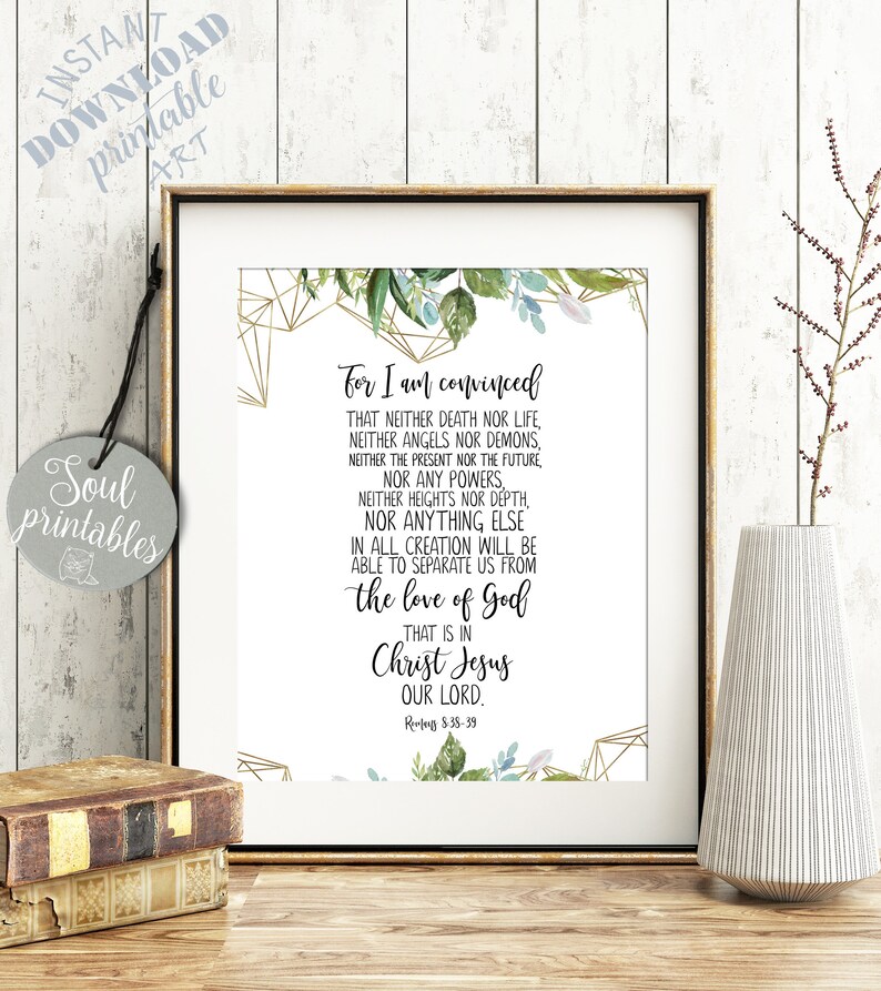 Romans 838 39 bible printable bible verse wall art greenery etsy