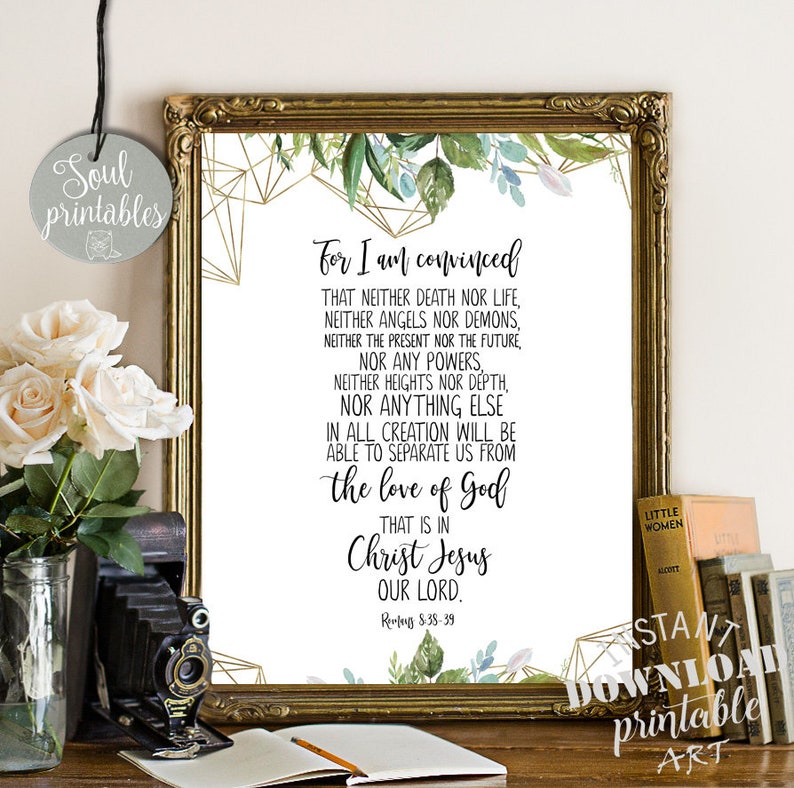 Romans 838 39 bible printable bible verse wall art greenery etsy