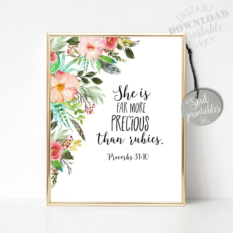 Bible Verse Wall Art Proverbs 31 Woman Printable Watercolor Etsy