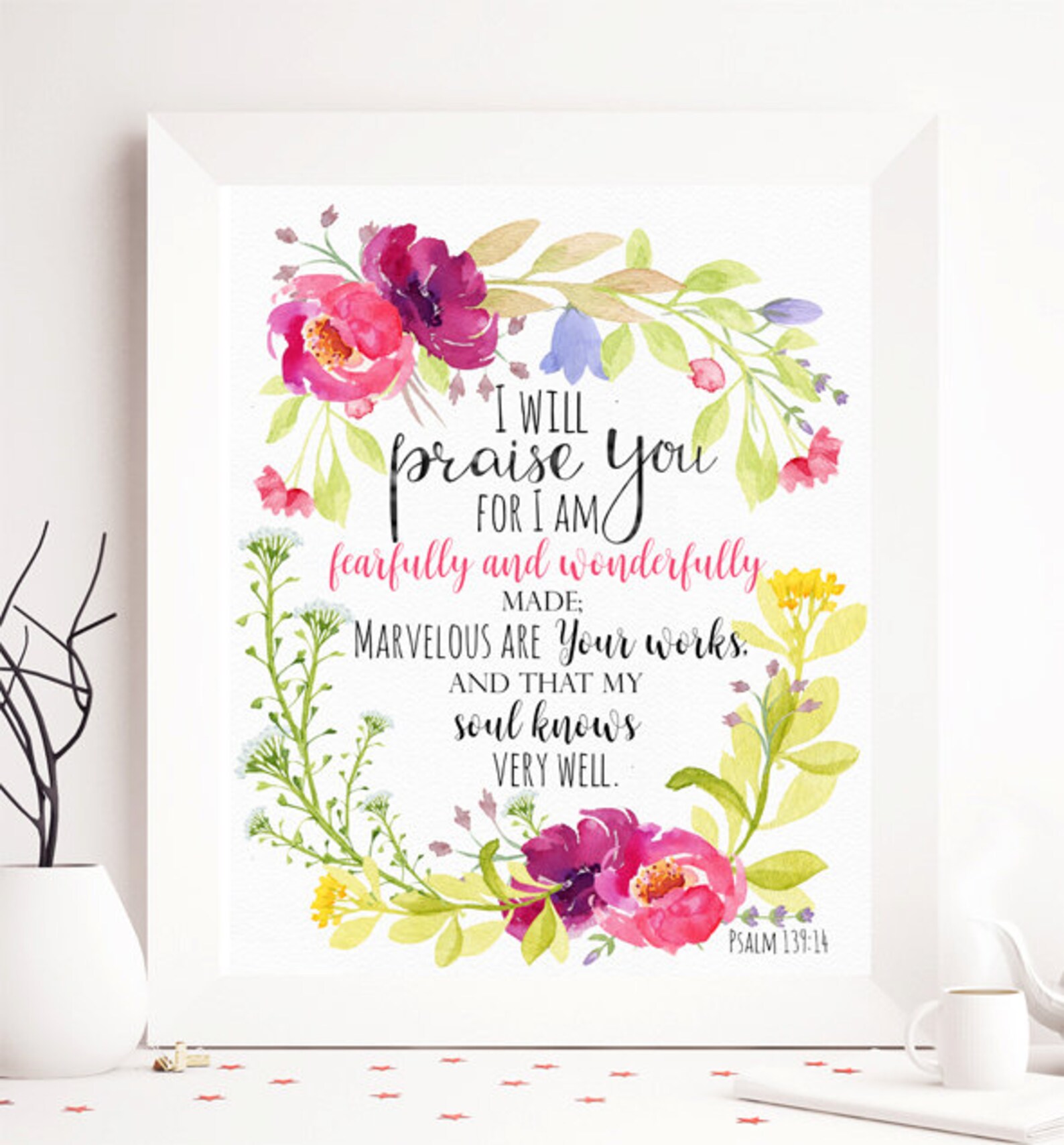 Nursery Wall Decal Bible Verse Floral Art Fearfully and Etsy