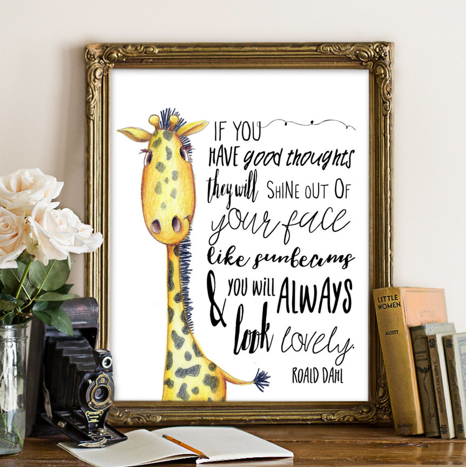 Boy & Girl Room Wall Art Roald Dahl Quote Giraffe Printable Etsy