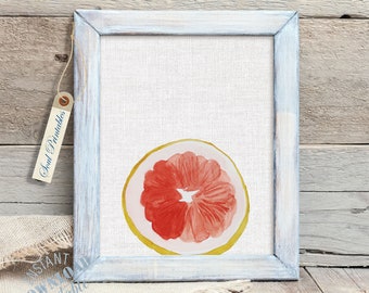 Grapefruit printable art, Fruit printable, Kitchen wall art, Instant download, Orange printable