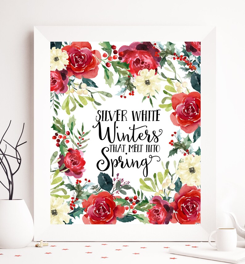 Silver white winters that melt into spring winter print | Etsy