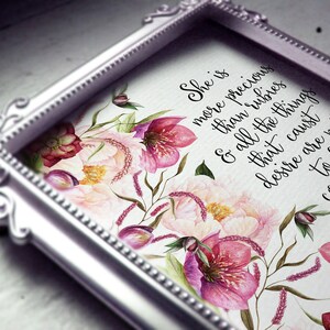 Nursery Wall Decal Pink Floral Printable Art Bible Verse Art Christian ...