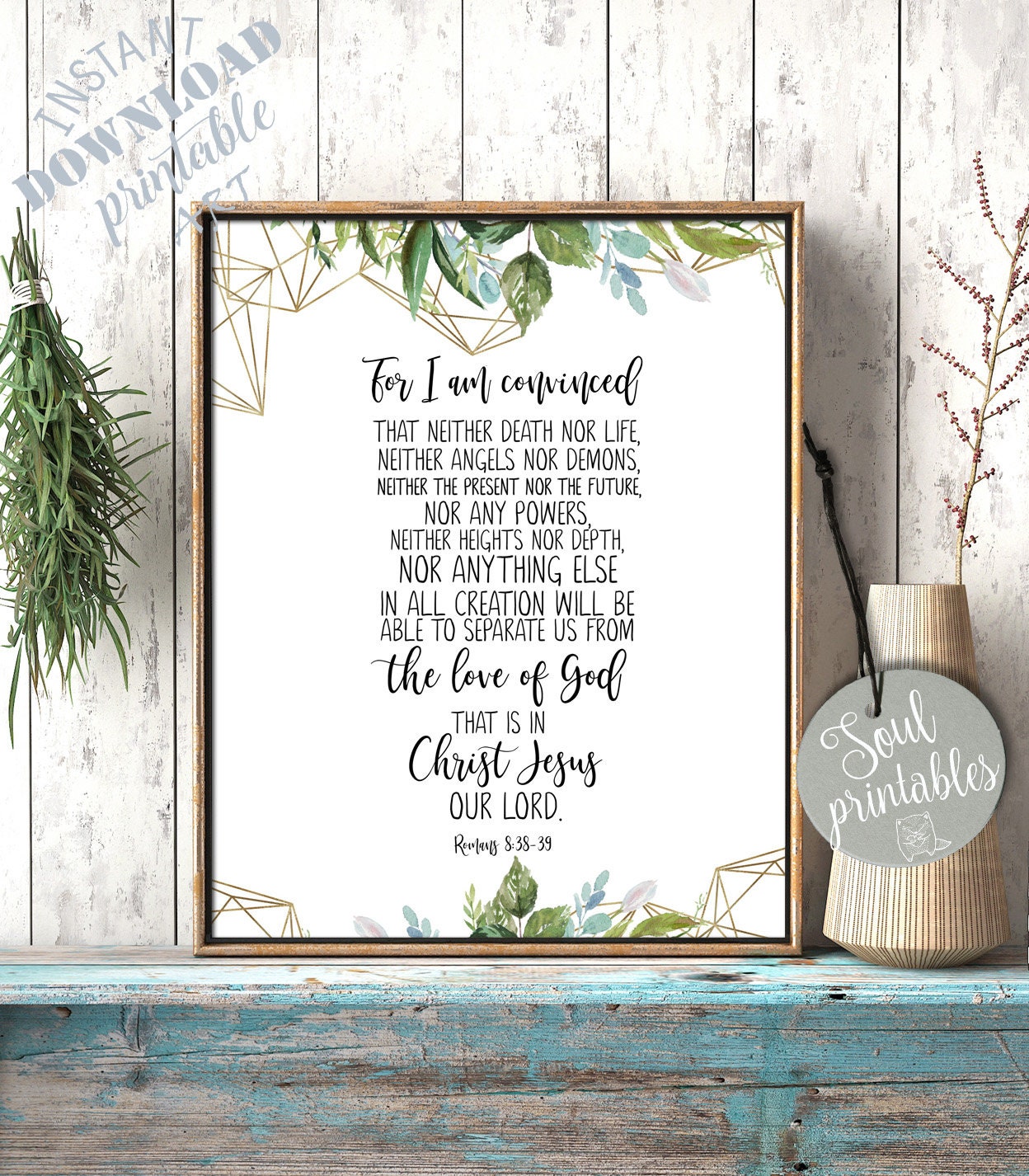 Romans 838 39 bible printable bible verse wall art greenery etsy