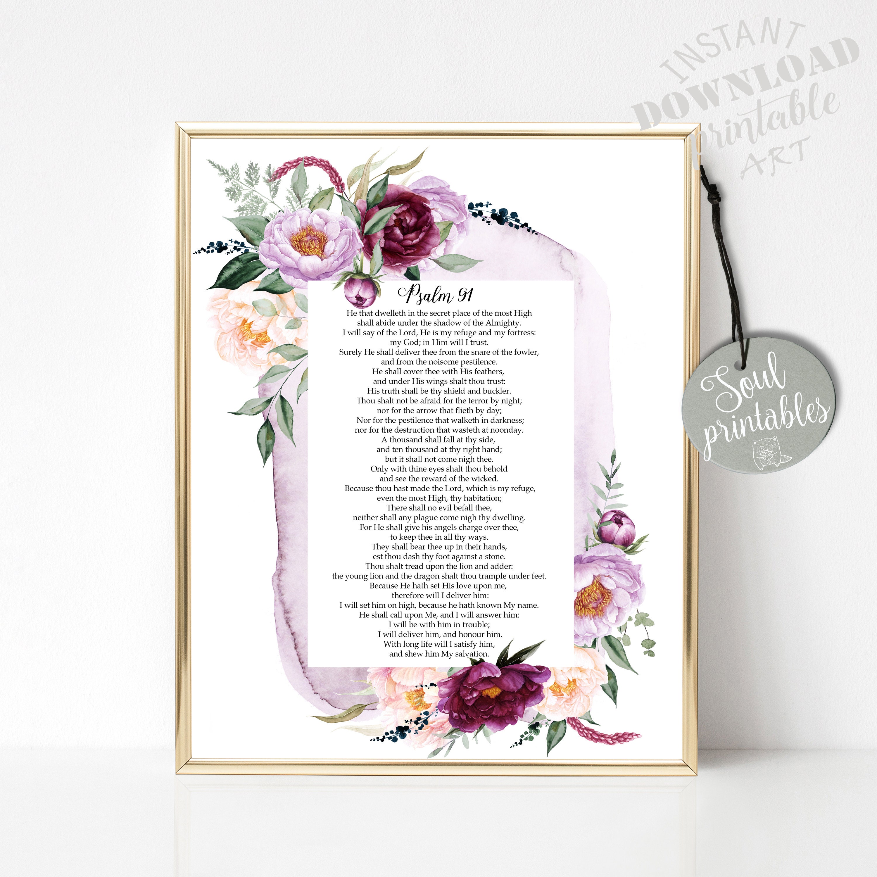 Psalm 91 Printable Psalm 91 KJV Bible Verse Wall Art Purple | Etsy