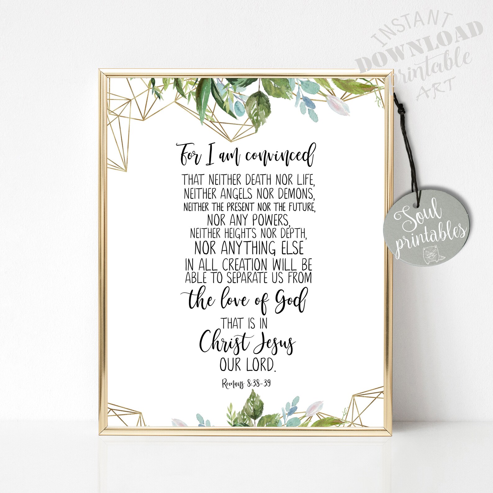 Romans 838 39 bible printable bible verse wall art greenery etsy