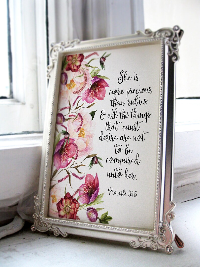 Nursery Wall Decal Pink Floral Printable Art Bible Verse Art - Etsy