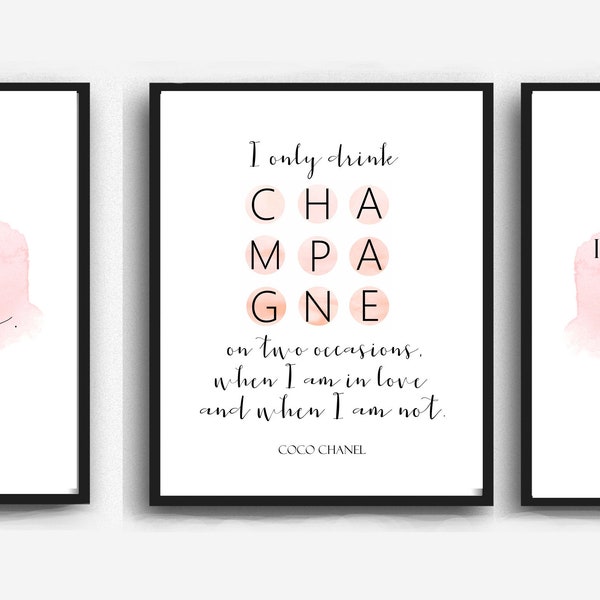 Chanel Printable Art SET de 3 citations Chanel, citations de la salle Vanity, citations beauté