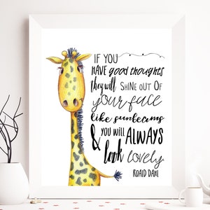 Boy &amp; Girl Room Wall Art Roald Dahl Quote Giraffe Printable | Etsy