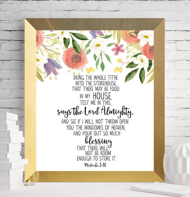 Bible Print Verse Malachi 3 10 Bible Printable Art Floral Etsy